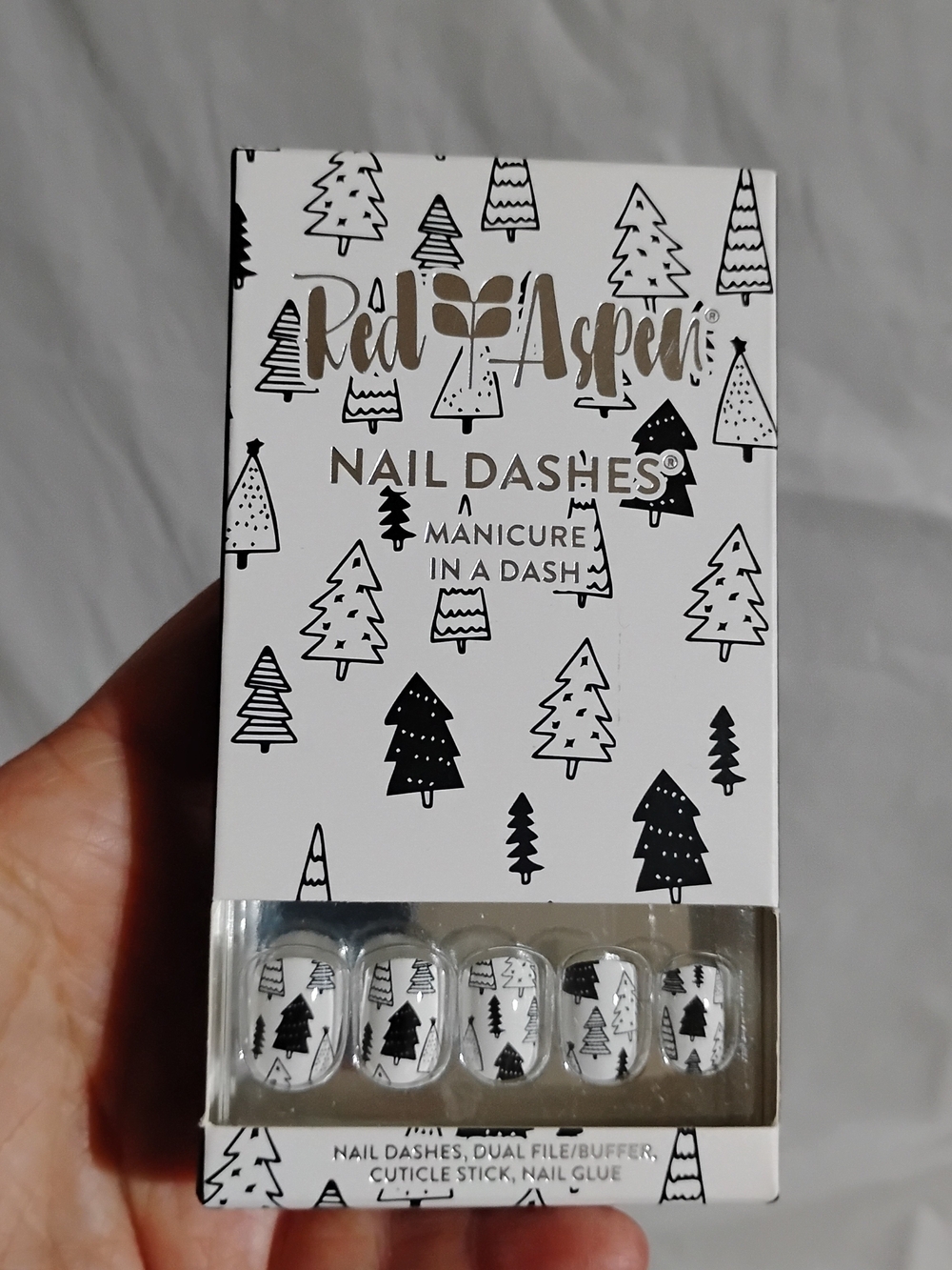 Red Aspen Nail Dashes - Black & White Tree Print Ada's Tree Line NEW